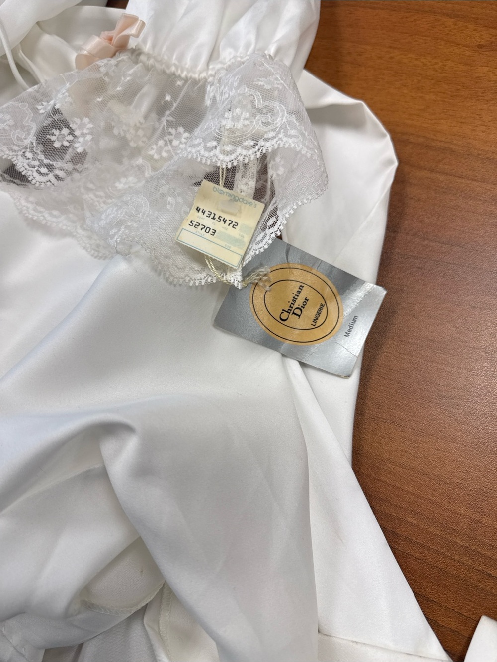 Dior White Satin Chemise with Lace Trim and Tag